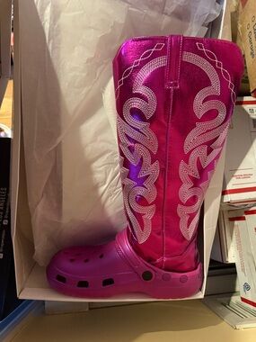 Metallic Pink croc cowboy tall knee Western Boot tictoc rodeo boho barbie work